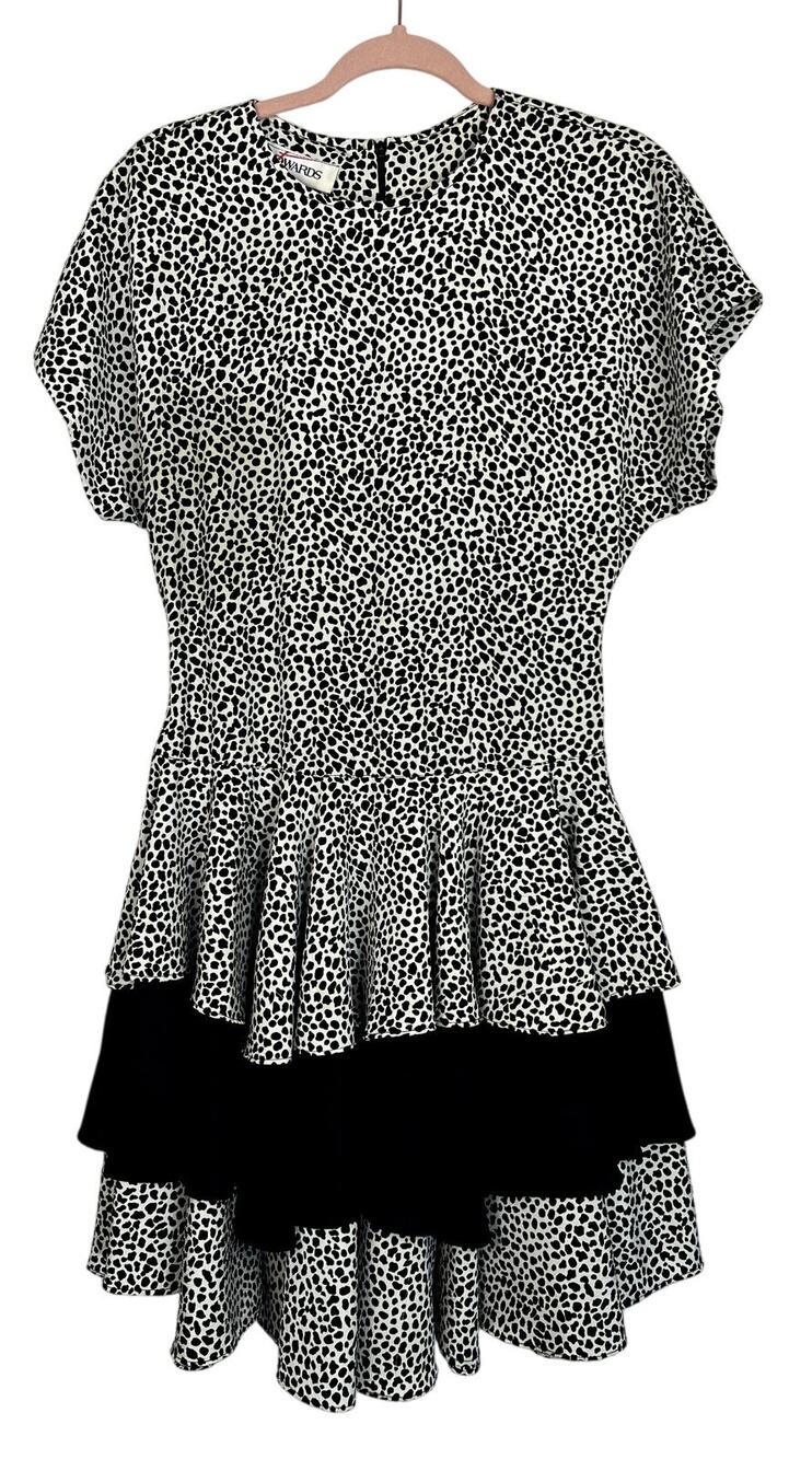 Vtg 80s Edwards Animal Print Fit & Flare Ruffles Party Midi Dress Size 9/10